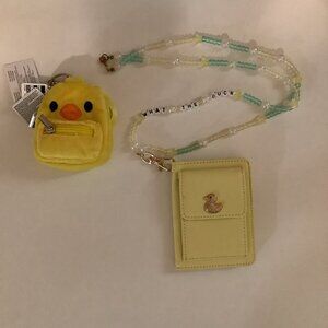 Claire’s Yellow Ducky Wallet With Beaded Wallet On Chain & Mini Chick Bag. New